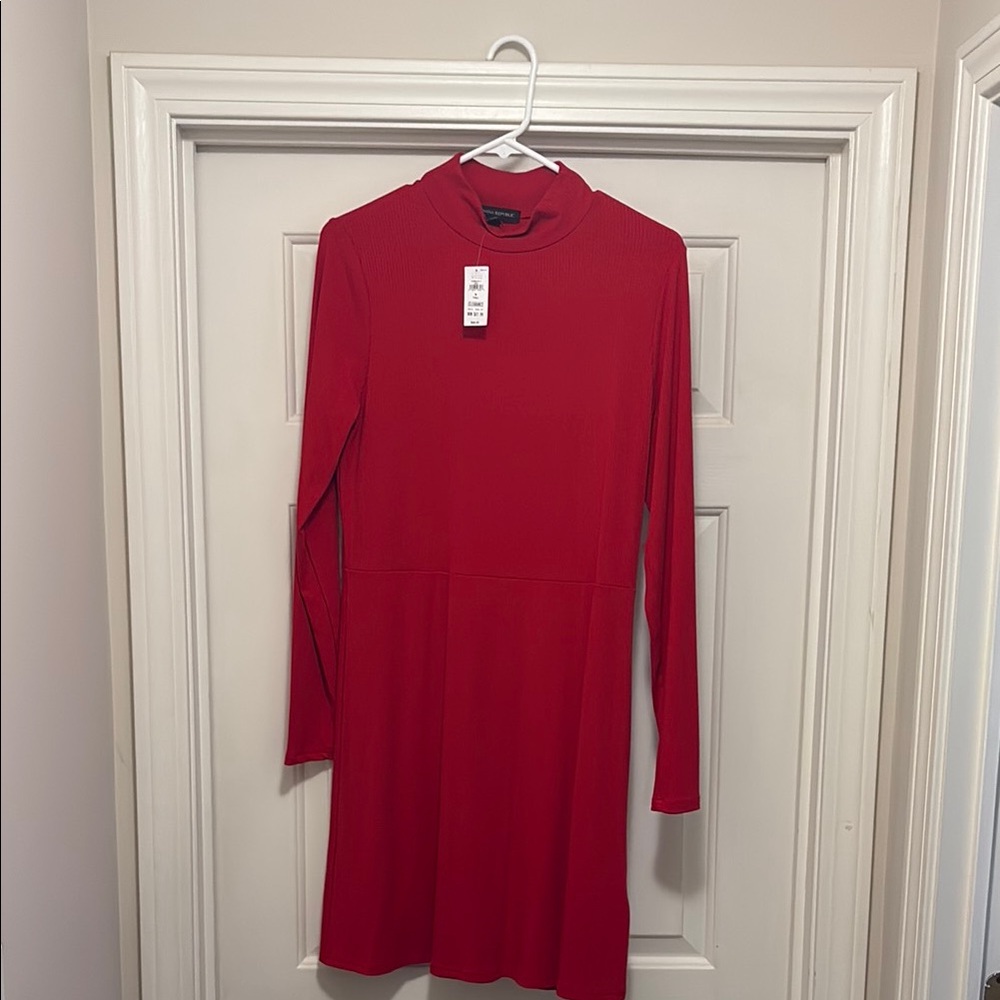 Banana Republic Red Sheath Dress with Mock Neck